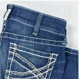 Ariat Real Mid Rise Bootcut Jeans Marine Blue Contrast Stitch 30L 10017510